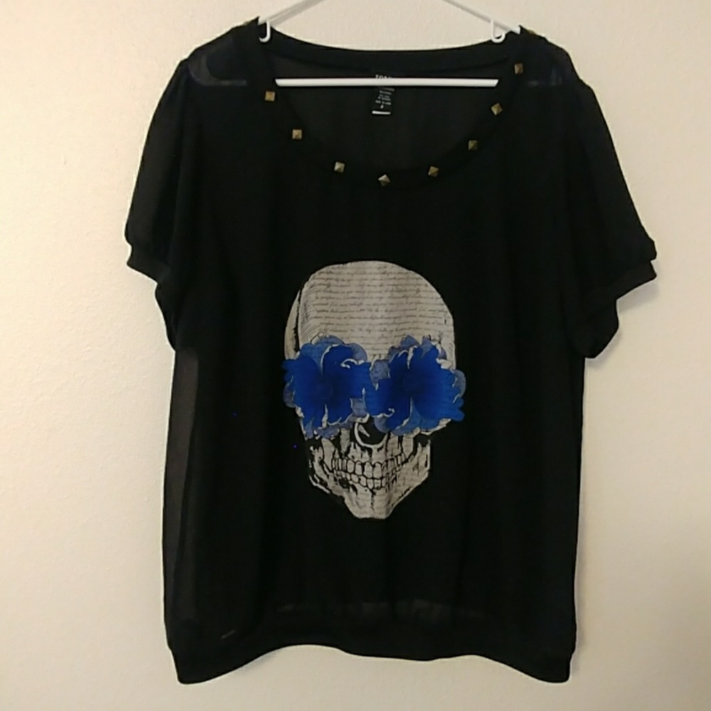 Torrid sheer skull top with brass stud accents